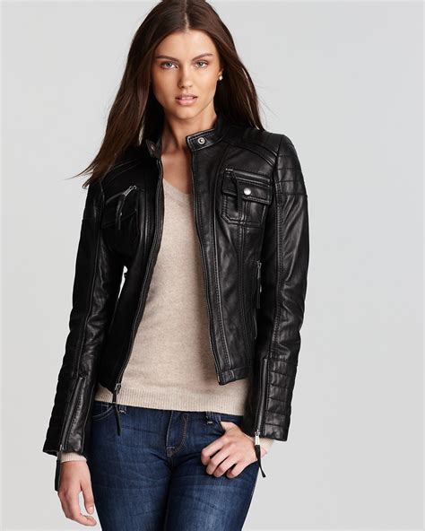 michael michael kors leather side-strap moto jacket|Michael Kors asymmetrical leather jacket.